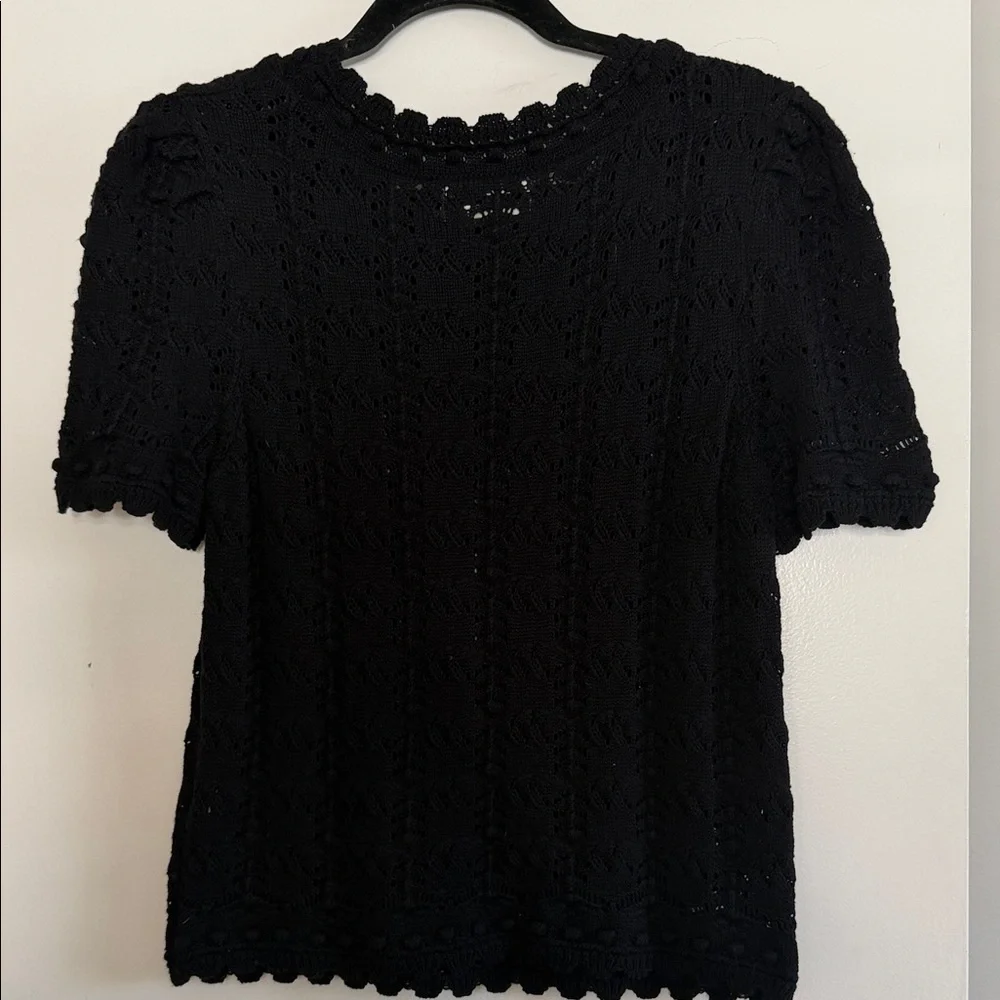 Anthropologie Black Crochet Short-Sleeve Knit Top - BLK| M NWOT
